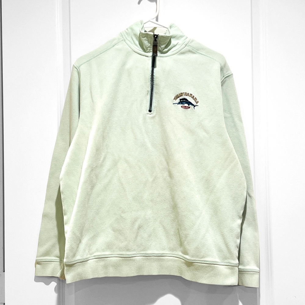 Tommy Bahama Size Large Relax Men's Green Quarter Zip Pullover Sweatshirt marlin